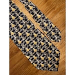 Roundtree Yorke‎ Neck Tie Men Gold Navy Blue Geometric Wedding Business Resort